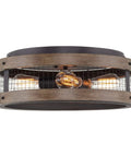 Cooper 18 Inch Farmhouse Flush Mount Ceiling Light With Walnut Wood Finish And Textured Black Metal Cage Four Light Fixture For Living Room Or Kitchen Easy Install Rustic Modern Ambiance.