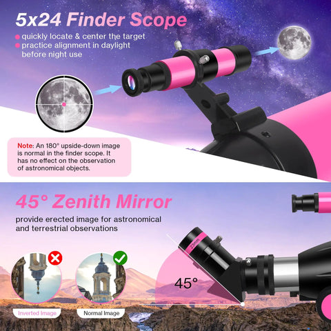 High Powered 80mm Refractor Telescope For Adults And Kids Portable 600mm Travel Scope with finder scope and zenith mirror.
