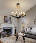 Living room with Black Gold 6 Light Farmhouse Chandelier For Dining Room Kitchen Island And Foyer Dope Industrial Iron Lighting Fixture
