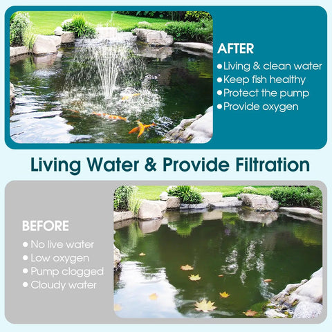Comparison of a pond before and after using Pond Filter With Built In UV Clarifier And Water Pump Kit for Clear Water All Season.