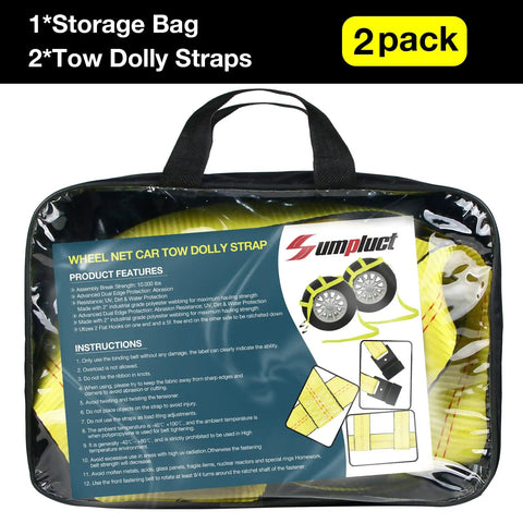 Tow Dolly Basket Straps With Flat Hooks 2 Pack Pro Grade Heavy Duty Fits 14 To 19 Inch Car Tires Full Tire Coverage For Wheel Lifts And Tow Dollies Durable Strap Set, 2-pack in storage bag