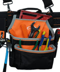 Pro Framer Combo System Tool Belt With Suspenders Do It All Rugged Heavy Duty Construction Pouch Set showing tools in orange pouch