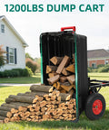 Heavy Duty 1200 Lb Dump Cart with 7 Cu Ft Capacity All Terrain 13 Inch Wheels carrying firewood in yard