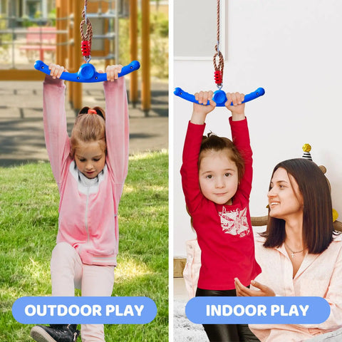 Children playing with the Twister Swing 360 Spin Handle For Kids Slackline Accessories And Swing Attachment Backyard Blue Hang Toy.