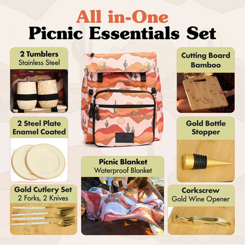 Picnic Backpack For Two With 14 Piece Insulated Cooler Set For Beach, Camping, And Parks including colorful backpack.