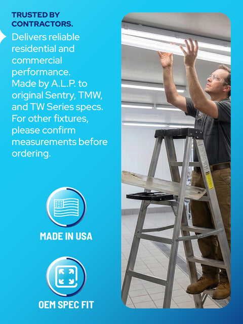 Installer fitting 2ARS15 ALP Go-To Vapor Tight Light Covers for ceiling, exact fit acrylic fixture replacement