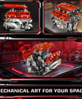 Visible V8 Engine Model Kit For Adults with real moving parts and detailed camshaft system on display table