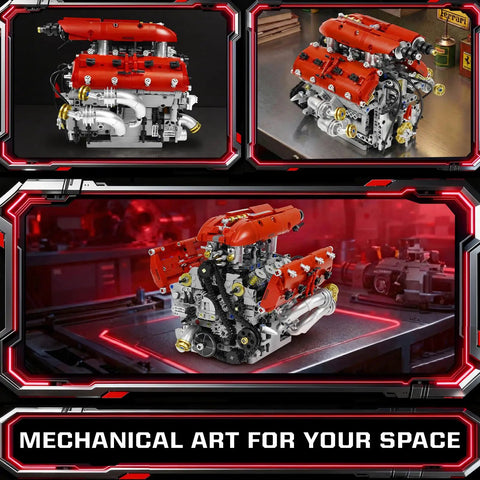 Visible V8 Engine Model Kit For Adults with real moving parts and detailed camshaft system on display table
