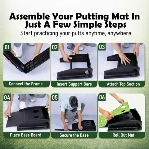 Step-by-step assembly guide for Indoor Putting Green With Auto Ball Return Wrinkle Free Golf Mat Non Slip Surface And Alignment