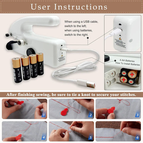 Portable Handheld Sewing Machine Kit For Beginners And Adults USB instructions and battery setup