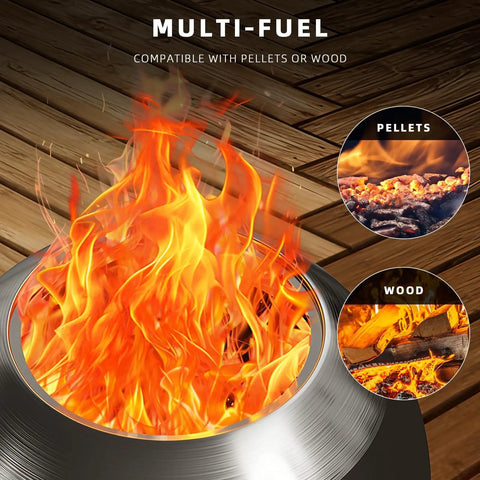 Smokeless Outdoor Fire Pit For Backyards And Patios 19.6 Inch Solo Bonfire Pit with pellets and wood fuel options