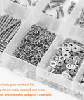 All In One Stainless Steel M2.5 Machine Screw Kit With Phillips Pan Head, 7 Sizes From 4mm To 20mm, organized in a clear box