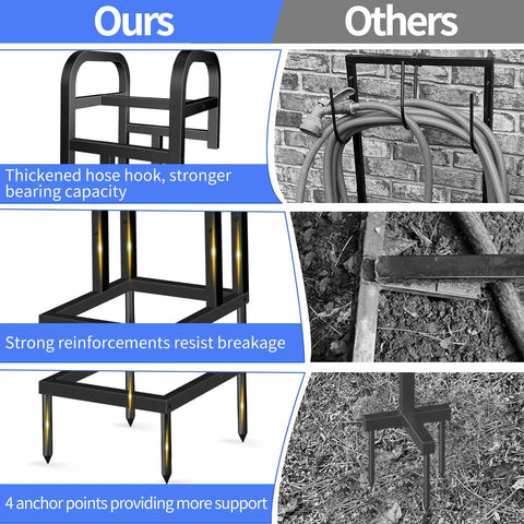 Comparison of Heavy Duty Freestanding Garden Hose Holder With Upgraded 150 Ft Capacity Metal Hose Stand and other brands.