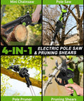 4 In 1 Pole Saw And Electric Pruning Shears Kit With An 8 Inch Bar For Tree Trimming Cordless Pruner With A 15 Ft Extension