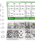 1000 Piece Flat Washers And Lock Washers Assortment Kit In 9 Metric Sizes M2 To M12 Made From 304 Stainless Steel Includes Handy Storage Box For Bolts And Screws DIY Friendly.