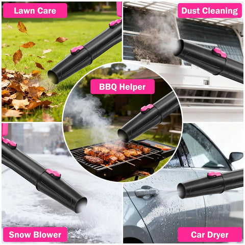 Pink 21V Cordless Leaf Blower With Six Speed Levels, Lightweight Handheld Power Tool Set Includes Two Extended Tubes