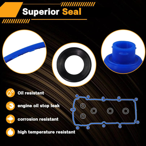 Valve Cover Gasket Set Compatible With Ford Edge Explorer F150 Mustang Transit 150 250 350 And Lincoln MKT MKX MKZ MKS Mobility MV1 2011 2020 Premium Direct Fit Gasket Kit For V6 Engines, showing parts and features like oil resistance and heat tolerance.