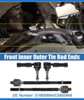 Installed 4 Piece Front Inner Outer Tie Rod Ends Kit For Buick Verano, Chevrolet Cruze, Chevrolet Volt, Front Suspension Steering Tie Rod Link Set, Left And Right Ends, OE EV800884 ES800949