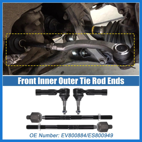 Installed 4 Piece Front Inner Outer Tie Rod Ends Kit For Buick Verano, Chevrolet Cruze, Chevrolet Volt, Front Suspension Steering Tie Rod Link Set, Left And Right Ends, OE EV800884 ES800949