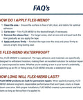 FAQ on applying and properties of FLEX-MEND tape for waterproof repairs on manufactured homes.