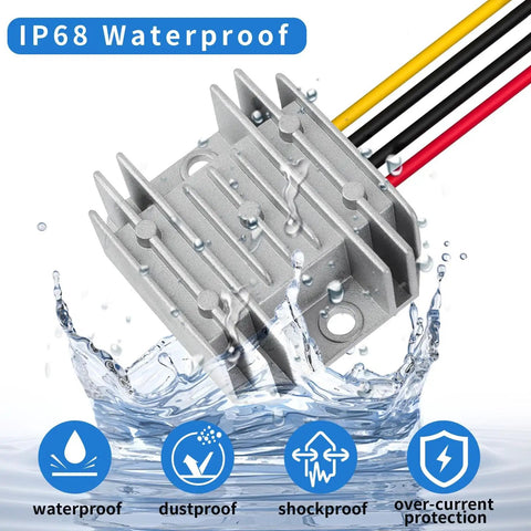 12V To 24V Step Up DC Power Converter 72W 3A Voltage Booster With Fuse Waterproof Connectors in splash-proof design