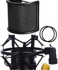 Mic Shock Mount With Pop Filter For 46mm To 51mm Condenser Microphones, Anti Vibration Suspension Clip, Easy Clamp Mount For Similar Sized Mics