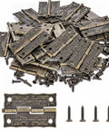 1.5 Inch Decorative Bronze Zinc Alloy Hinges For Small Jewelry Boxes And Craft Chests With Scalloped Edge Design, 20 Pack With Screws