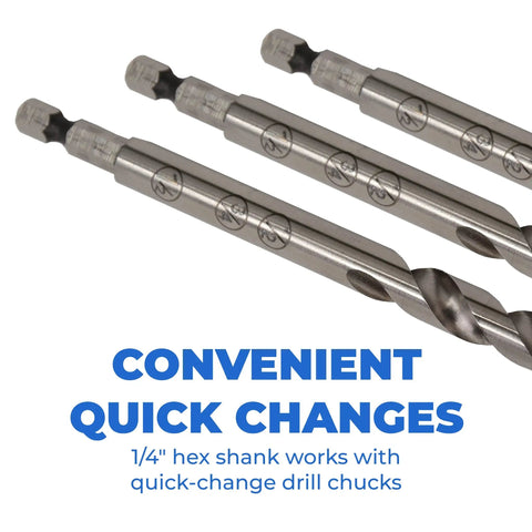 Pro Grade Pocket Hole Drill Bit For Accurate Pocket Hole Joinery With Easy Set Design, close-up of hex shanks.