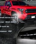 Toyota Tacoma 2024 2025 2026 LED Front Wheel Arches Side Marker Lights With Sequential Turn Signals shown on red truck