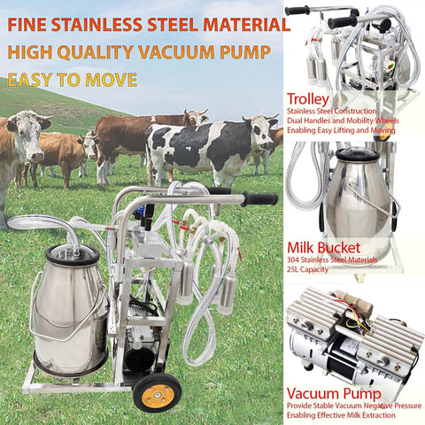 Oil Free Vacuum Milking Pump With 110V Electric Pro Grade Milker 25L Stainless Steel Bucket Portable Cow And Goat Milking Machine