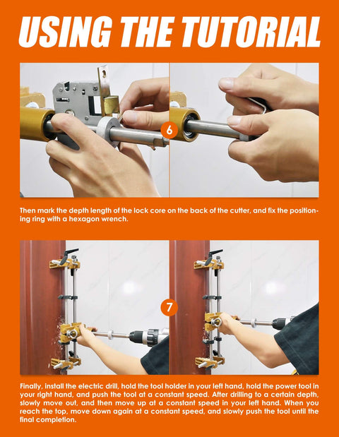 Using the Door Lock Installation Kit With Mortising Jig And Drill Bits For Wooden Doors, Heavy Duty Lock Mortiser Tool Set.