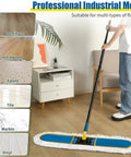 Person using Heavy Duty Industrial 39 Inch Dust Mop For Wet Dry Floor Cleaning With 2 Cotton Mop Pads Large All Floor Duster