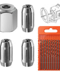Replacement Collet And Nut Kit For CN1 3 1/8 Inch Collets And 1 Nut includes 10 1/8 Inch Drywall Guide Point Cutting Bits set