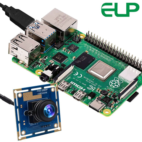 Rock Solid 1080P USB Security Camera Module With Wide Angle Lens And Killer Low Light Setup Smooth 30FPS High Speed PC Webcam connected to Raspberry Pi board.