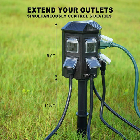 Weatherproof Outdoor Power Strip With 25 Ft Heavy Duty Extension Cord And Stake Mount, 6 Grounded Outlets For Yard Pool Garden Decor, ETL Listed, 15A 1875W installed in grass