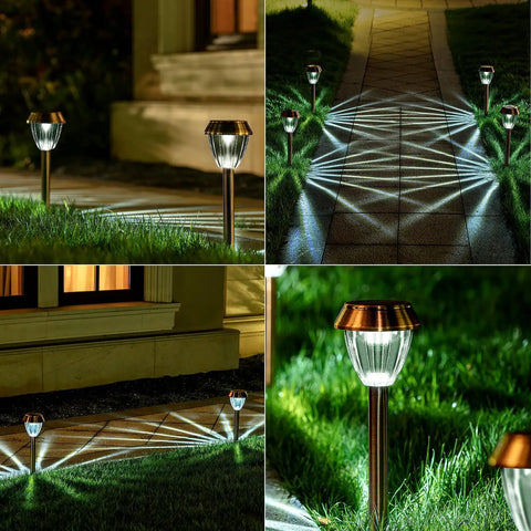 Solar Pathway Lights 6 Pack Outdoor Waterproof Garden Lighting Stainless Steel Walkway Lamps Cold White 15 Lumen LEDs