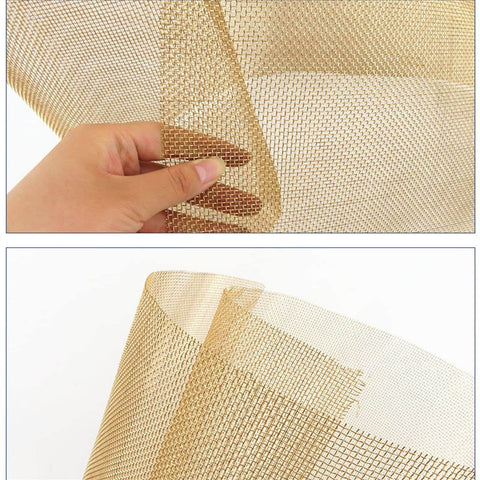 Copper Mesh For Impurity Filtration And EMF Shielding, Built Tough Wire Screen Net In Brass Tone 100 Mesh, 1x0.914m, handheld view