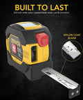 Two In One Digital Laser Distance Meter And Tape Measure With 130 Foot Laser Range And 16 Foot AutoLock Tape, yellow and black housing