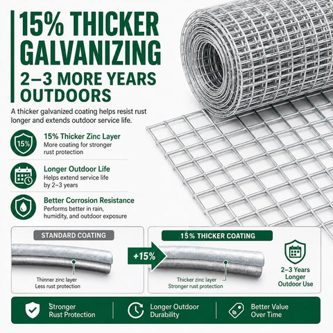 Heavy Duty Galvanized Hardware Cloth Wire Mesh Roll 1/4 Inch By 36 Inches Wide 100 Feet Long 23 Gauge Zinc Coated features thicker galvanizing.