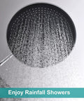 10 Inch Rainfall Shower Head With Handheld Combo showing water spray, chrome finish