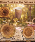 144 Pcs Disposable Rustic Wood Grain Slice Tableware Set For 24 Guests With Heavy Duty 7 Inch And 9 Inch Plates