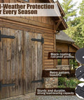 Wooden barn door with 4 pack 5 inch antique cast iron T hinges with hardware, vintage black powder coated wrought iron door hinges.