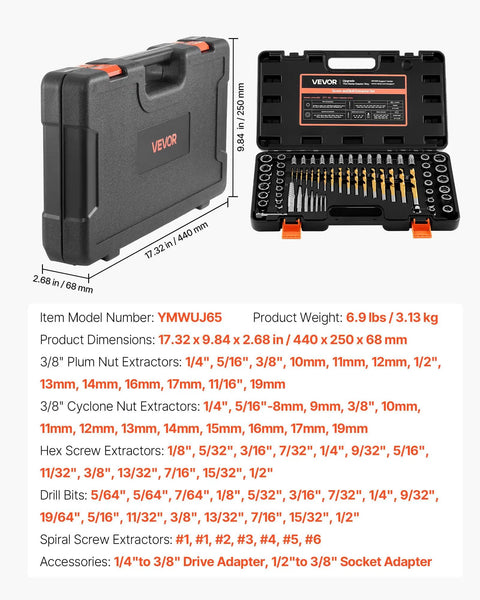 Smooth Operator 65 Piece Bolt Extractor Kit and Screw Removal Set with Left Hand Drill Bits in durable carrying case.