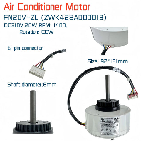 Beefed-Up 310V Brushless DC Fan Motor For Central Air Conditioners FN20V-ZL Inverter Type 20W 1400 RPM Replacement display