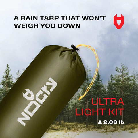 12x10 Rain Fly Tarp For Survival Camping, Ultra Lightweight Waterproof Shelter pouch, 210T Polyester, OD Green, 2.09 lb