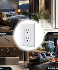 Decorator Receptacle Outlet With Wall Plate 15 Amp 125 Volt Non Tamper Resistant Electrical Outlet Self Grounding UL Listed White Pack Of 20 A Solid Upgrade For Homes And Offices shown in modern interiors.