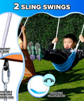 Child enjoying Backyard Cedar Outdoor Swing Playset with two belt swings, highlighting UV-resistant ropes and adjustable chains.