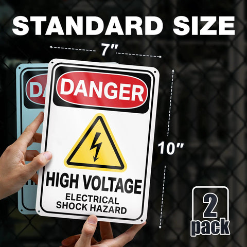 Heavy Duty High Voltage Danger Sign 7X10 Reflective Aluminum Plate 2 Pack Rust Resistant Electrical Warning Labels