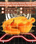 U-shaped bake heating element WB44T10010 compatible for Spectra ovens, shown inside oven with roasted chicken