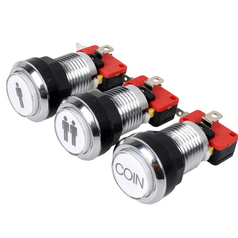 Arcade Button Kit Chrome Silver Plated LED Illuminated Push Buttons 5V 12V Plug N Play Start Buttons 1P 2P Coin for MAME Jamma